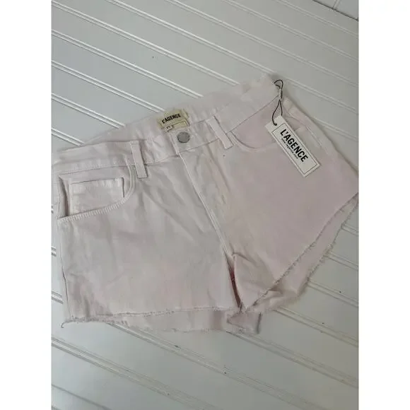 NWT L’AGENCE Audery Denim Shorts Pink & Blue Raw Hem Cut Off Bundle Size 25